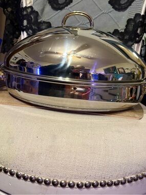 Cuisine Stainless Steel Roasting Pan Oval 3 Ply 14’ Lidded W/gold Handles